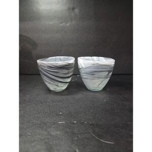 Ecoglass Gray Smoke Planter Bowls, Swirl Design Glassware, Recycled Art Set of 2